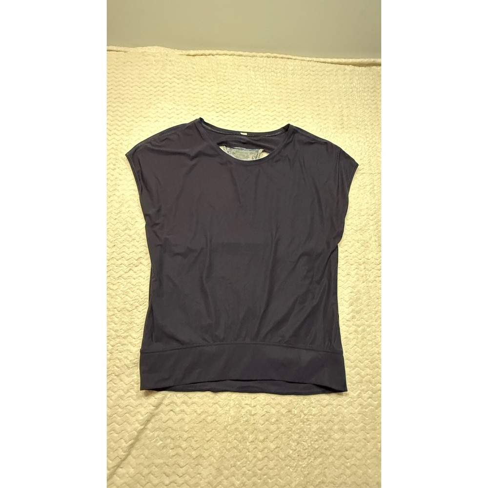 Lululemon Navy Blue Open Back Layered Floral Racerback Cap Sleeve Top 4882